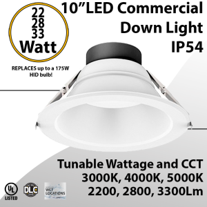 LED Downlight 10 inch 22W/28W/33W 3300Lm 30K/40K/50K 0-10V Dimmable