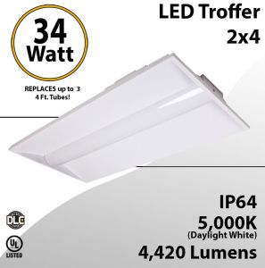 2x4 LED Troffer Light 34W 4420 Lm 5000K Acrylic Frosted lens