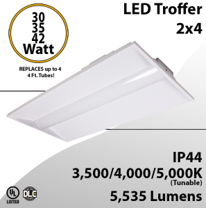 2x4 LED Troffer 30 35 42W 5535Lm Tunable 3500 4000 5000K