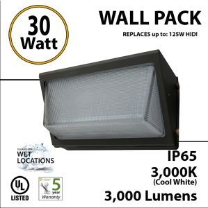 30w LED Wall Pack Light Fixture 250 Watt Metal Halide Equivalent