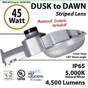 45w LED Dusk to dawn light 4500 Lumens 5000K natural white 