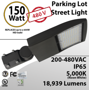 480V LED pole lights 150W 18939Lm 5000K UL IP67 DLC
