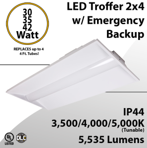 2x4 LED Troffer Light up to 42W 5535Lm CCT Tunable W/ Emergency Backup
