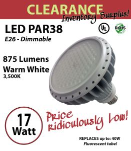 17 Watt LED PAR 38 Design Energy Efficient Indoor Replacement Bulb 100 dimmable