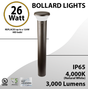 Bollard lights LED source included 26.40" X 10.24" 25W round