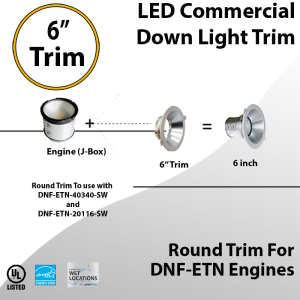 LED Downlight 6 inch Round Trim for DNF-ETN LED engines 