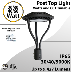 Post-Top Garden Light 20/30/40/60W 30K/40K/50K photocell