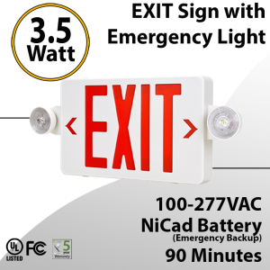 EXIT sign with Emergency Light Combo 90 minute discharge 3.5W with Battery