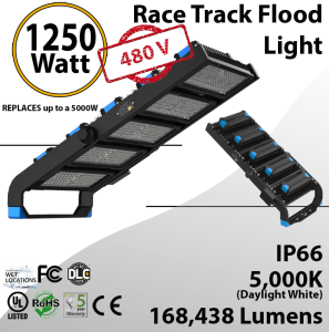 1250W LED Floodlight 162500 Lm 5000K IP66 CE UL 200-480VAC