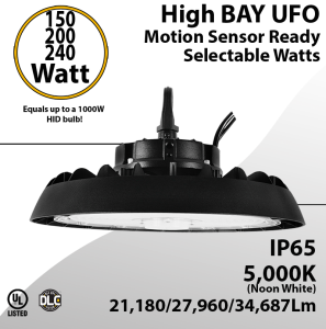 UFO Light LED High Bay 150/200/240W Motion Sensor Ready 20350/26200/31650Lm 5000K