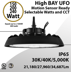 UFO Light LED High Bay 150/200/240W Motion Sensor Ready 30/40/ 5000K