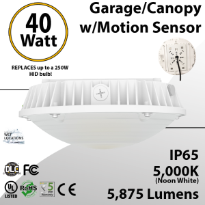 40W LED Canopy Light Motion Sensor 5000K 5875 Lumens UL DLC
