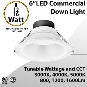 LED Downlight 6 inch 8W/12W/16W 1600Lm 30K/40K/50K 0-10V Dimmable