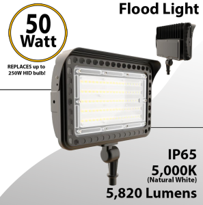 LED flood light 50W 5000K with knuckle mount 5820 lumens 