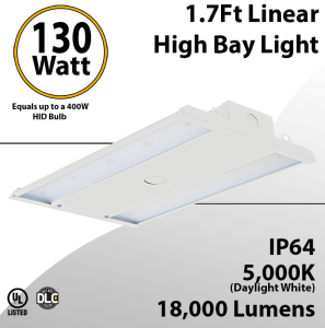 LED High Bay Light 1.7Ft. 130W 18000 Lumens 5000K UL DLC