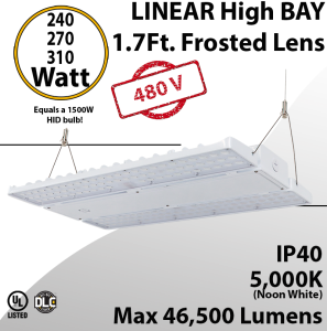 High Bay Led Light 2Ft. 240/270/310W 277-480VAC 45500Lm 5000K