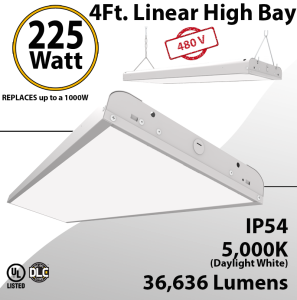 Linear High Bay Linear Fixture 225W 36636Lm 5000K 277-480V