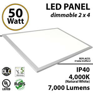LED Panel Light 2x4 50W 4000K 7000 lumens UL DLC