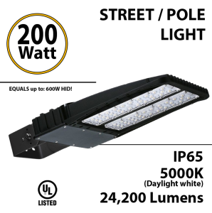LED Parking Lot Light 200W 24200 Lumens 5000K UL IP65