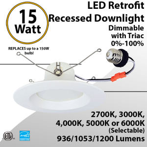 Recessed downlight retrofit 6" 15W 1200Lm 100-277V CCT selectable 