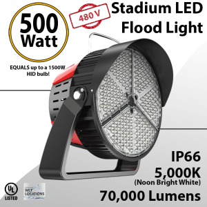 Stadium Lights Round 500W 70000 lumens IP66 UL DLC 277-480V