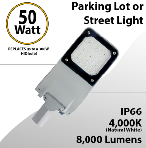LED Street Light 50W 8000Lm 4000K UL IP66 IK09