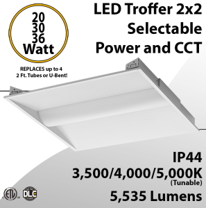 LED Troffer 2x2 Power and CCT selectable ETL DLC