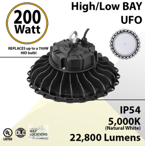 200W LED High Bay Light UFO 22800 Lumens 5000K UL DLC