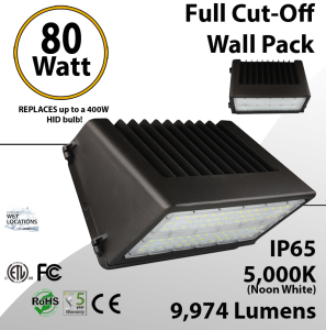 LED Wal Pack Lights Full Cut-Off 80W 9974 Lm DLC 5000K