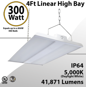 Led Warehouse Lights 4Ft Linear Fixture 300W 41871Lm 5000K 100-277V