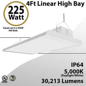 Led Warehouse Lights 4Ft Linear Fixture 225WW 30213Lm 5000K 100-277V