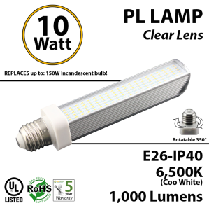 10W, PL LED Bulb lamp, 6500K, E26, UL. Direct Line (Remove Ballast)