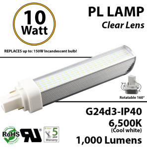 10W PL LED Bulb lamp 1000Lm 6500K G24-d3 IP40 UL. Direct Line (Remove Ballast)