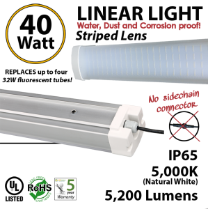 40W LED Vapor Tight PREMIUM 5200Lm 5000K Striped lens 4Ft 