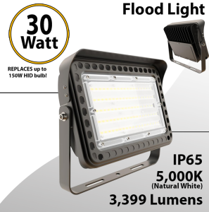 LED flood light 30W 5000K with yoke mount 3999 lumens 