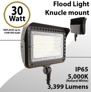 LED flood light 30W 5000K with knuckle mount 3999 lumens 