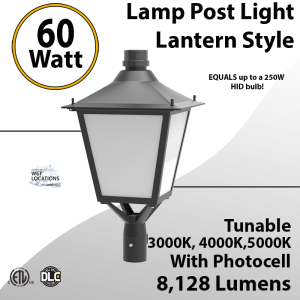 LED Post Light 60W LED Lantern Style 8128Lm 3000K 4000K 5000K Photocell