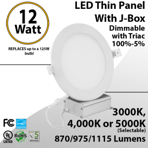 Recessed Lighting can less LED Panel 6" 12W switchable white color temperature 