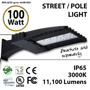 100W LED Street Light / Pole mount fixture 11100 Lm 5000K UL IP65