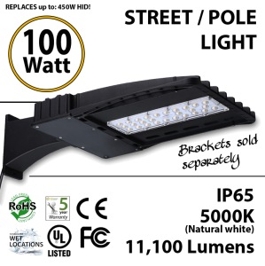 100W LED Street Light / Pole mount fixture 11100 Lm 5000K UL IP65