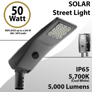 Solar Street Light 50W 5000Lm 12V 20AH Microwave Motion sensor included