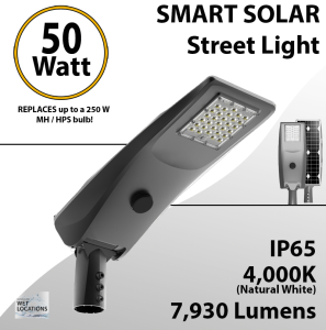 Solar Street Light 50W 7930Lm 12V 50AH Microwave Motion sensor included