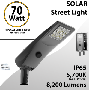 Solar Street Light 70W 8200Lm 12V 25AH Microwave Motion sensor included