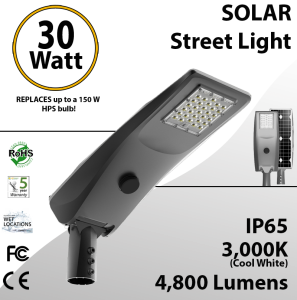 Solar Street Light 30W 4800Lm 12V 30AH Microwave Motion sensor and panel included
