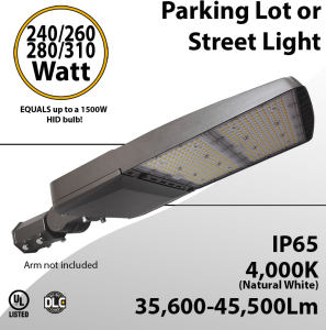 LED Street Light 240/260/280/310W up to 45500Lm 4000K UL IP65 DLC