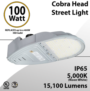 Cobra Head Street Light 100W 15100Lm 5000K UL IP65 DLC