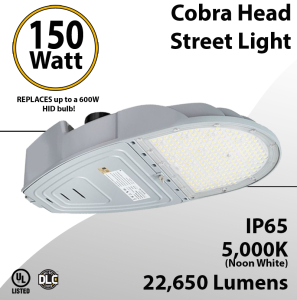 Cobra Head Street Light 150W 22650Lm 5000K UL IP65 DLC