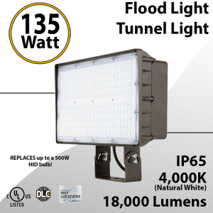 LED Flood light 135W 18000Lm 4000K Tunnel Light IP65 UL DLC