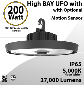 UFO Light LED High Bay 200W Motion Sensor Ready 2700Lm 5000K