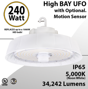 UFO Light LED High Bay 240W White Optional Motion Sensor 34242Lm 5000K